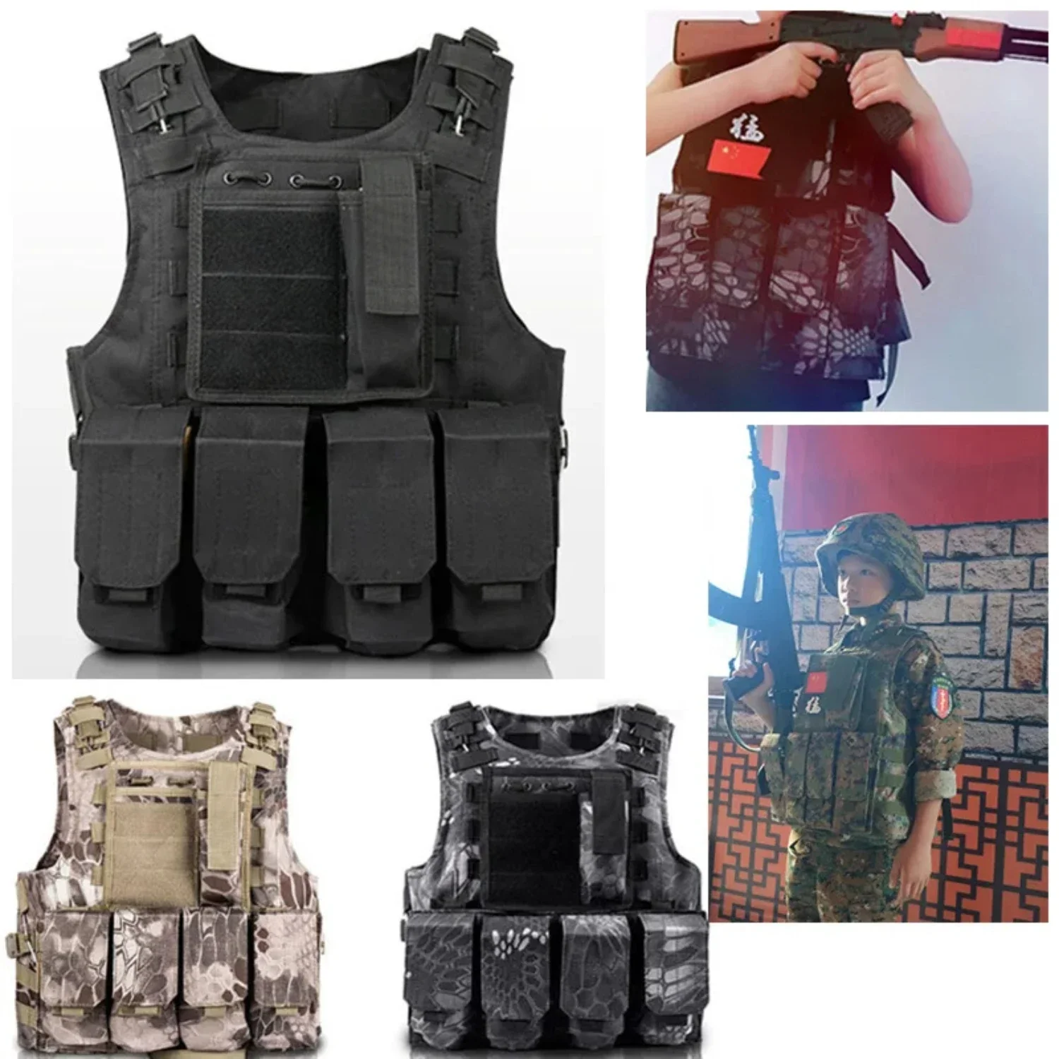 Children Combat Camouflage Vest  Airsoft Vests Outdoor Paintball Tactical Waistcoat CS Gear Boys Girl Sniper  Uniform