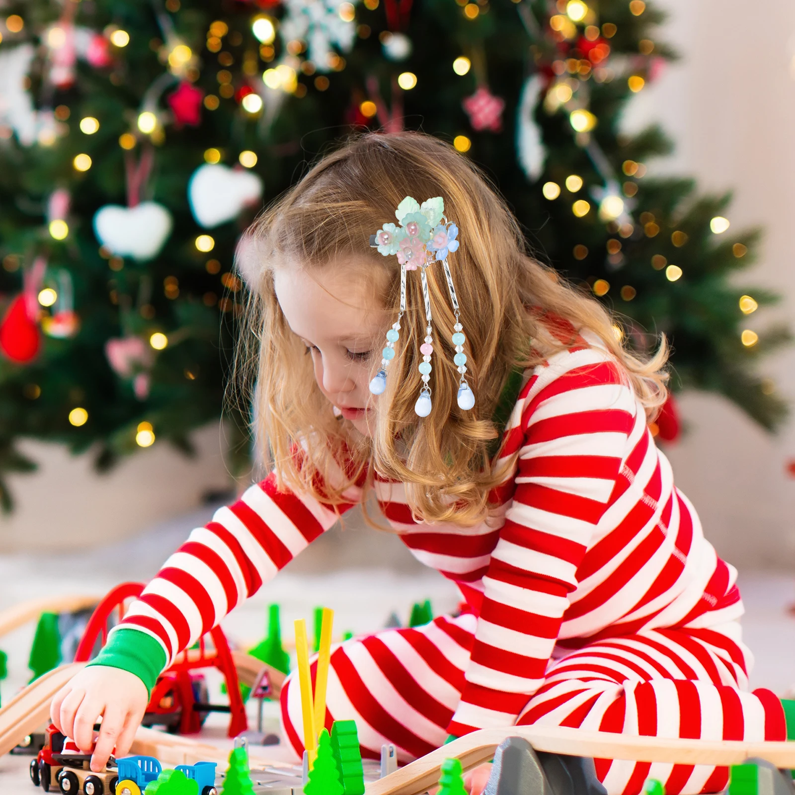 

1 Pair Flower Tassel Clips Chinese Style Metal Barrettes For Women Alloy Resin Hair Accessories Thin Hair Daily Wear Wedding