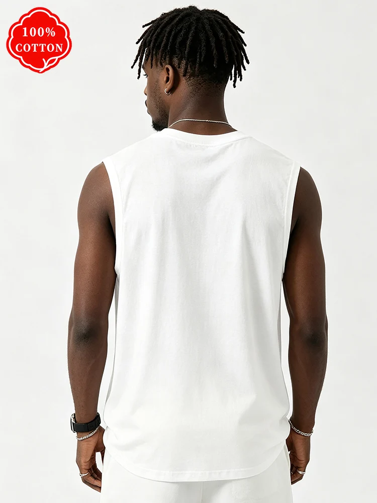 100% cotton men's summer sleeveless top, printed casual loose vest, minimalist pattern sports vest, suitable for daily wear- T75