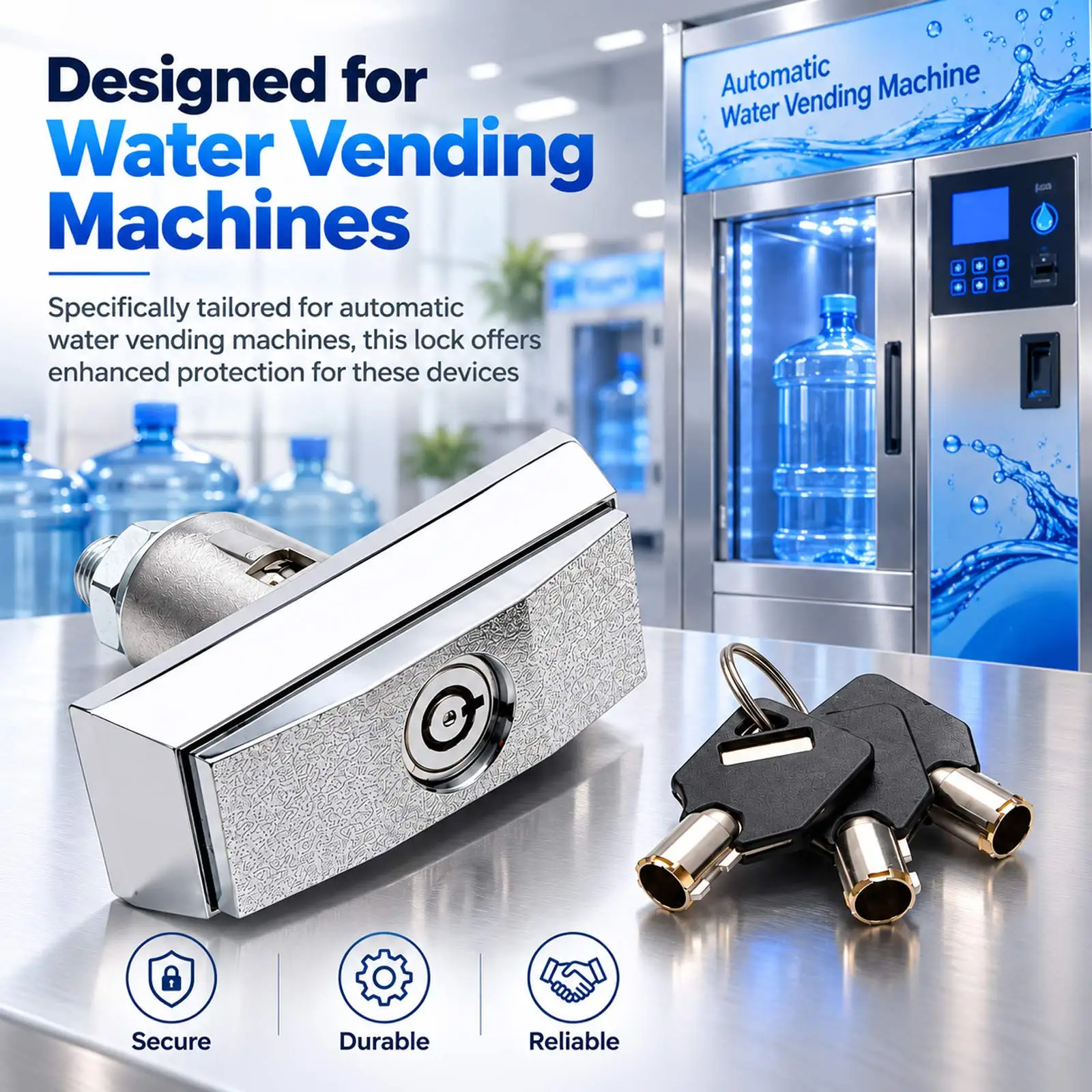 1Set Vending Machine Lock with 3 Keys, Easy Install Security Lock for Arcade Games Car Wash Water Dispensers