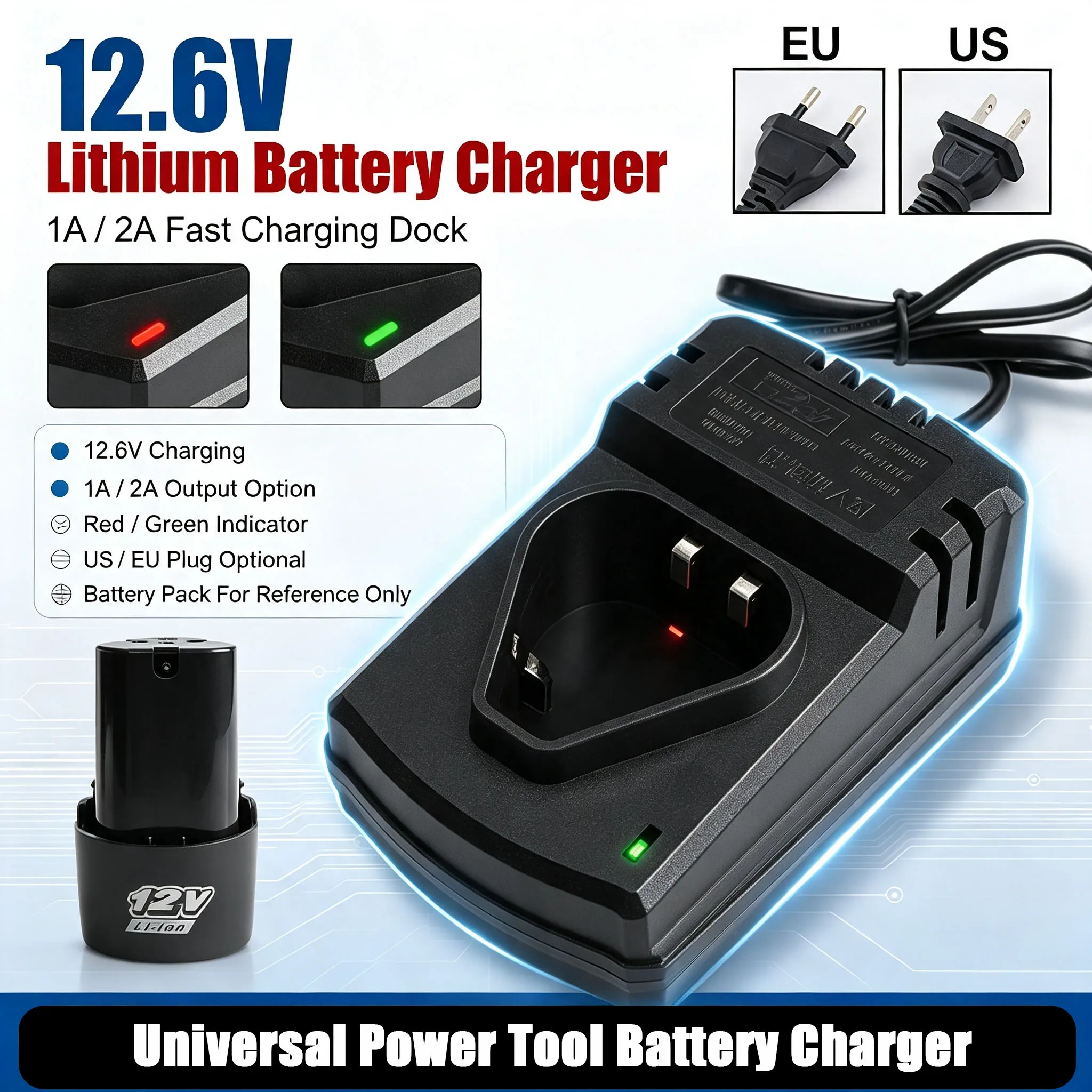 EU 12V/12.6V Li-ion Rechargeable Chargers Support 100-240V For Electrical Drill ChargerLithium Screwdriver Power Tool Accessory