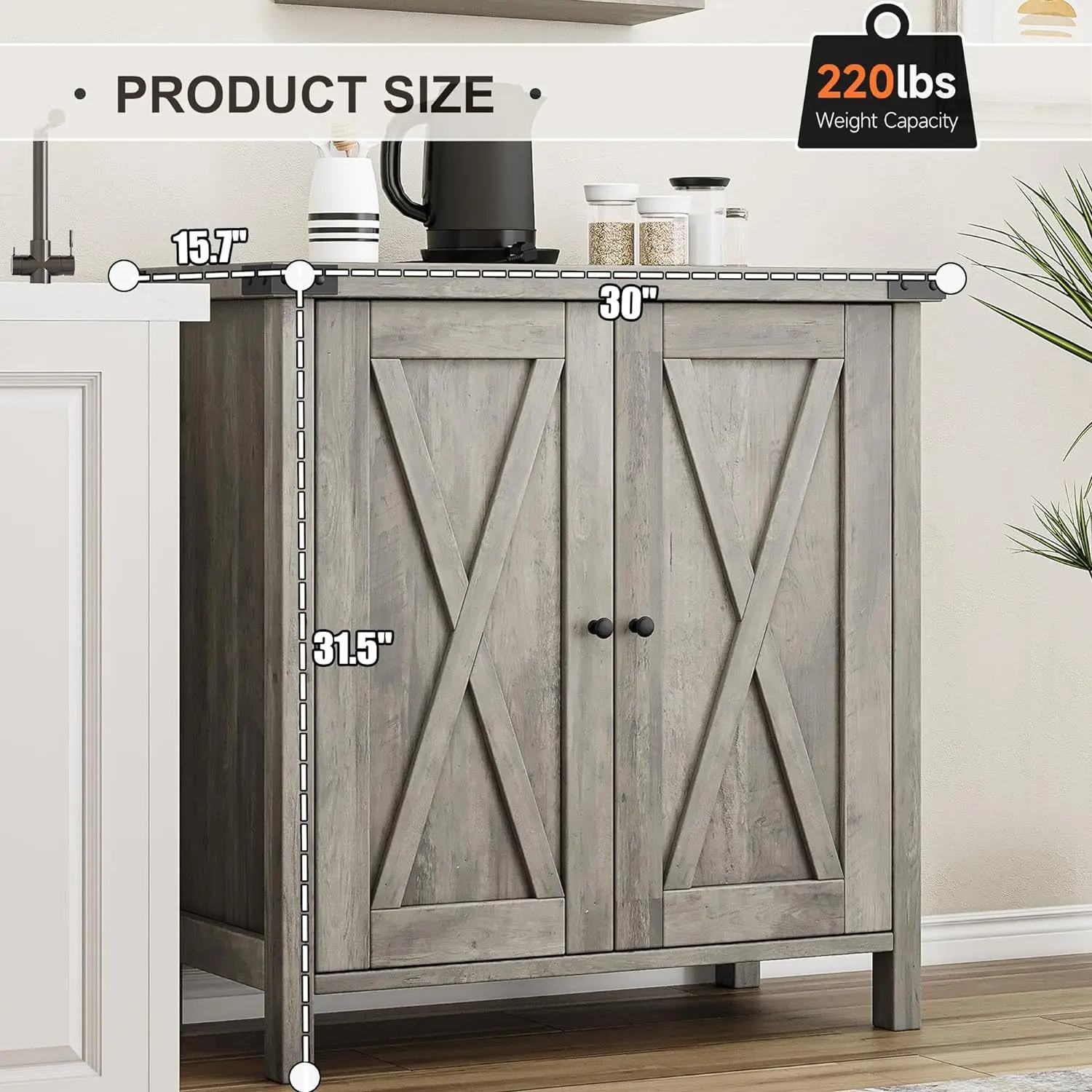 Living Room Kitchen Dining Room Applicable Lockers with 2 Doors Side Cabinet One Adjustable Layer Large Space Shelf
