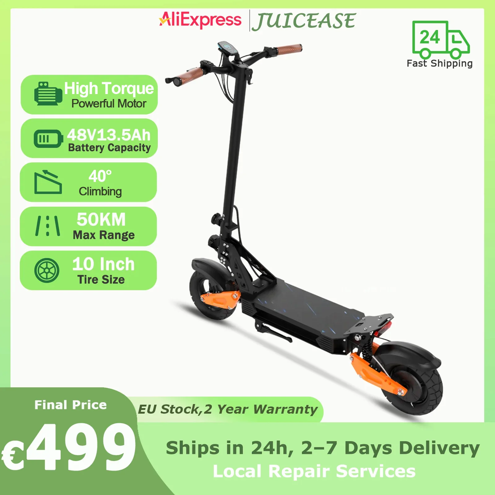 JUICEASE Q67 Elektroroller Hochleistungsmotor 48V13.5Ah Hochkapazitätsbatterie 50KM Reichweite 10 Zoll Breitreifen Offroad E-Scooter