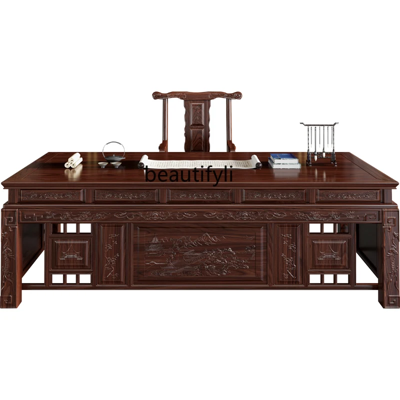 Antique Solid Wood Desk Chair Combination Office Executive Desk Boss Desk Home Study Calligraphy Desk living room furniture