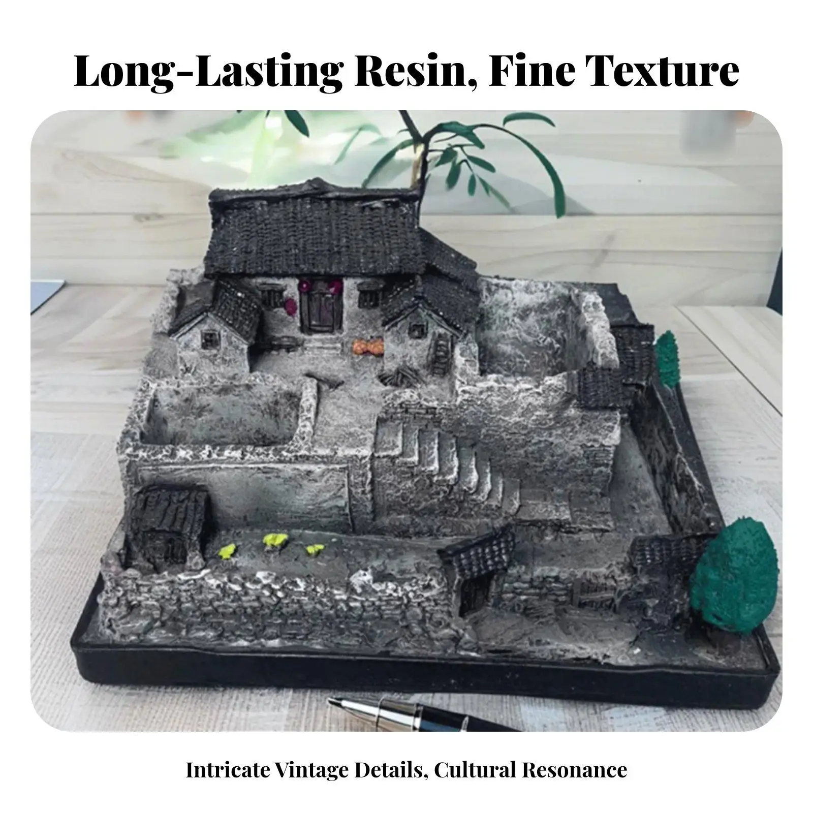 Pastoral Resin House Figurine Micro Landscape Base Sculptural Planter Intricate Texture for Balcony Living Room Shelf