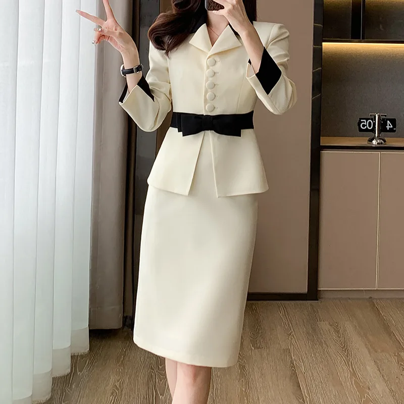 High-End Small Dress White Suit Skirt Women's Spring and Autumn Small Business Temperament Mature Adult Lady like Woman Two-Piec