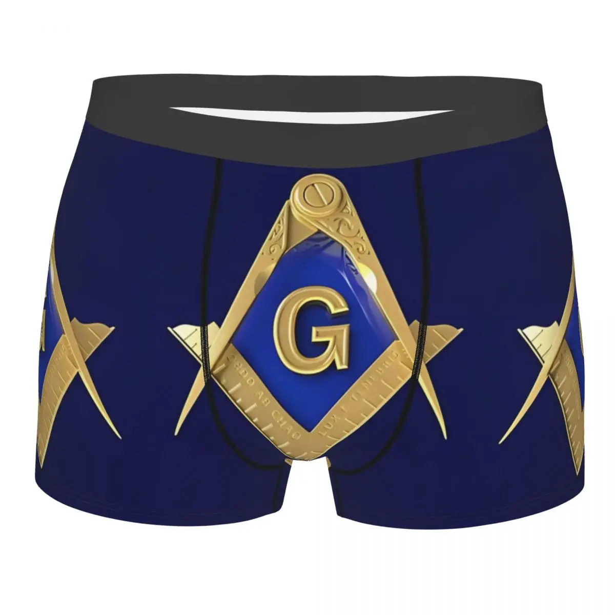 Men Freemason Gold Square & Compass Masonic Underwear Printed Boxer Briefs Shorts Panties Male Breathable Underpants S-XXL