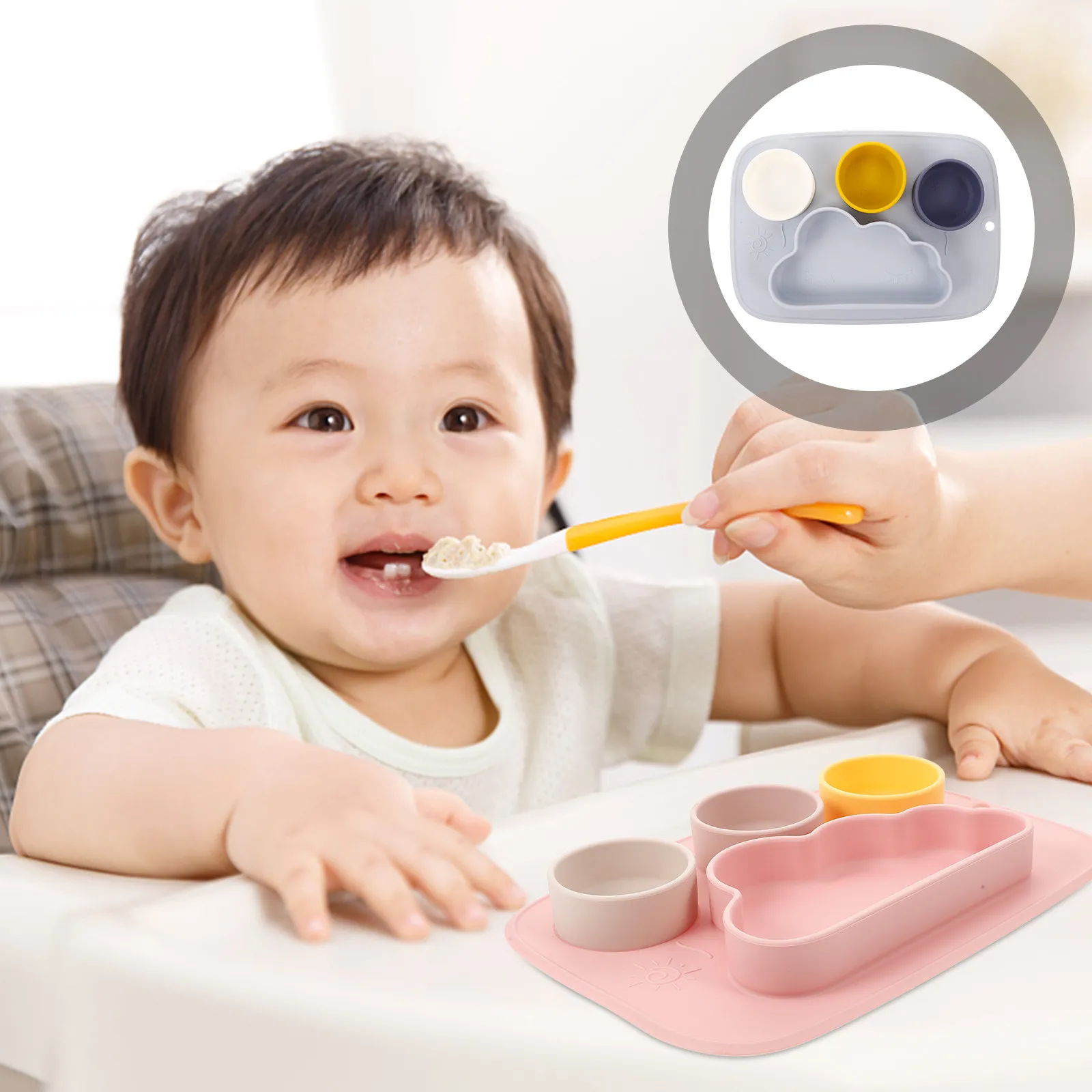 

Suction Plate for Baby Food-Grade Silicone Divided Feeding Plate for Toddlers Antislip Sections Microwave Oven Dishwasher