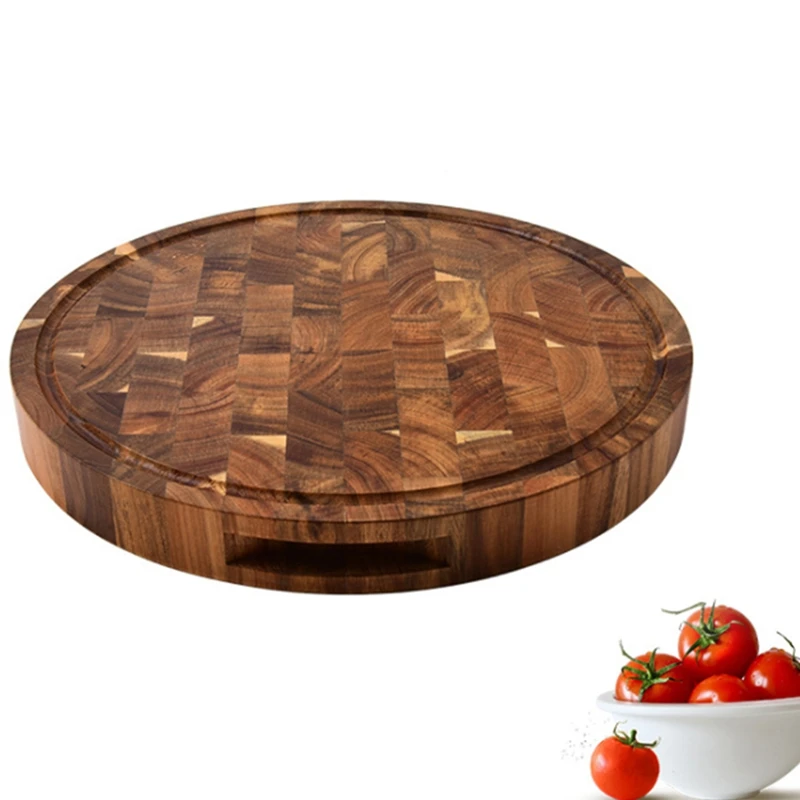 Tablas de cortar de grano de extremo de madera de Acacia, bloque de carnicero de madera, tabla gruesa de madera, tablas de cortar de madera redondas