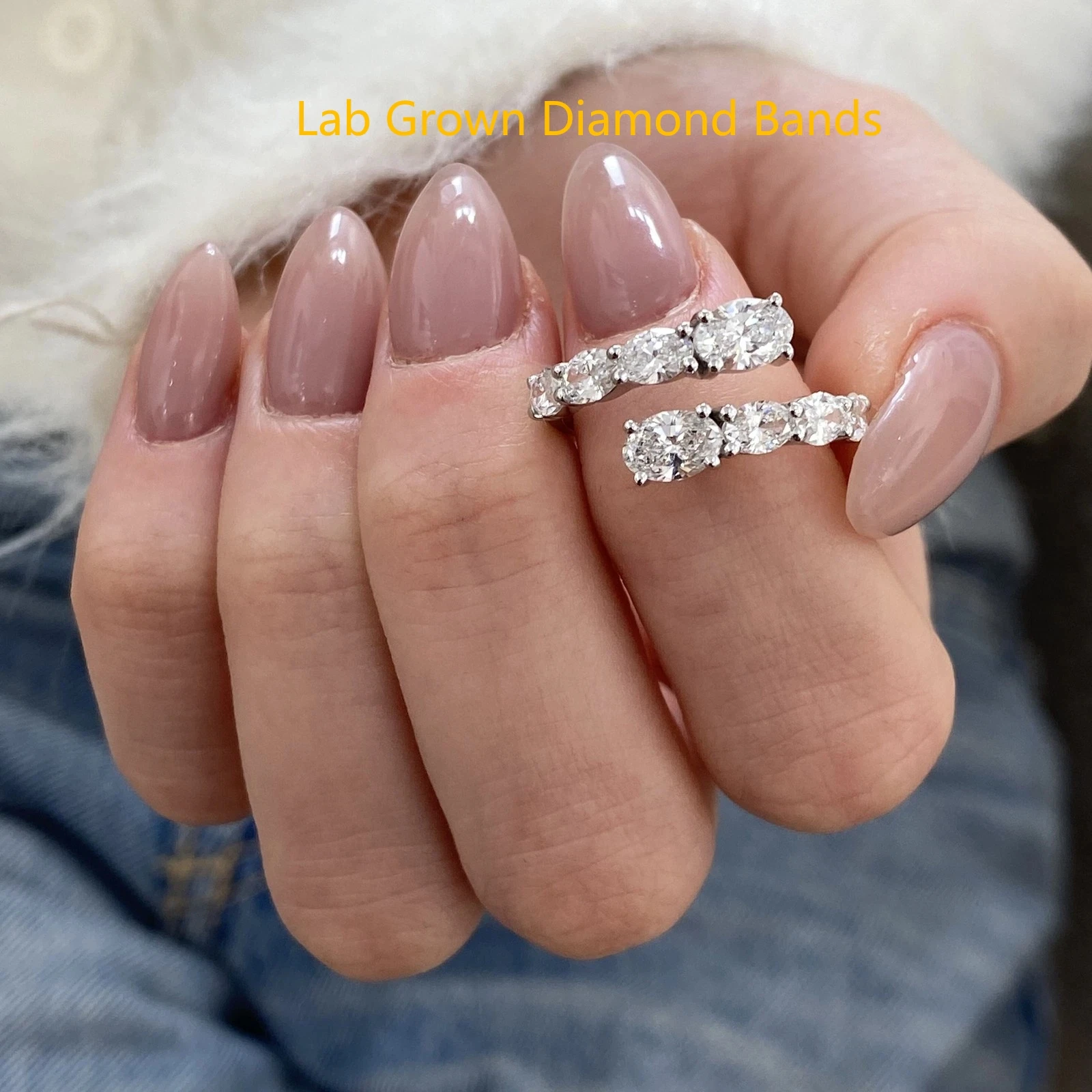 

Platinum 950 Wrap Ring 1.8ctw Oval Lab Grown Diamond DEF VS-VVS 2 Rows Diamond Unique Design Band For Lady