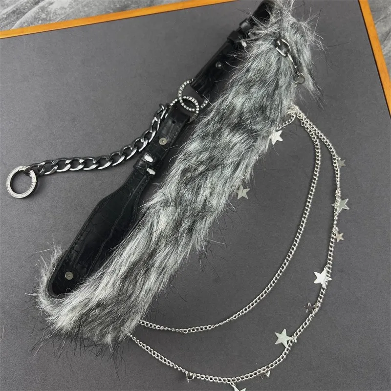 เข็มขัดแฟชั่นผู้หญิง หนัง PU ขนเทียม สายโซ่โลหะ คอร์เซ็ท สายคาดเอวสำหรับผู้หญิง ใช้ตกแต่งเสื้อโค้ท ชุดเดรส เข็มขัดกว้าง รุ่น J1623