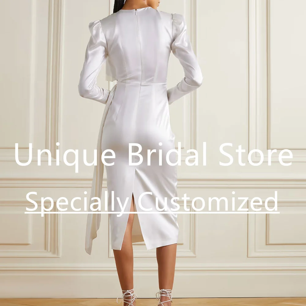 Customized Sexy Solid Bridal Gown Long Sleeve Draped Crew-Neck Vestido De Noiva Simples E Romântico Tea-Length Vintage We