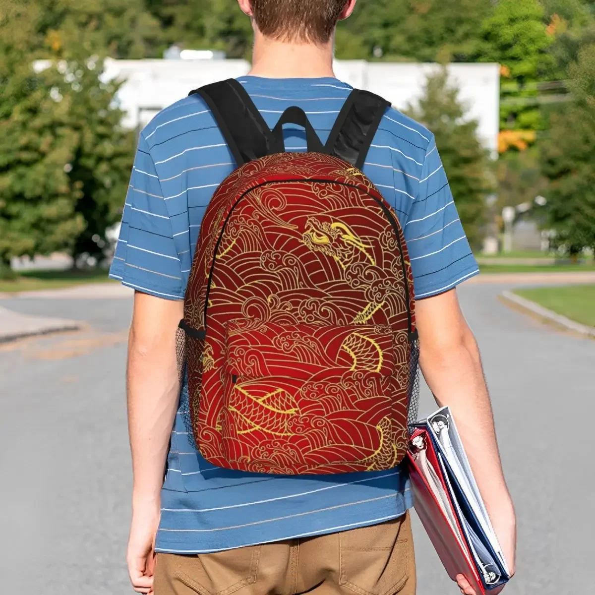 Mochilas con patrón de dragón dorado para niños y niñas, mochila escolar de dibujos animados para estudiantes, mochila de viaje, bolso de hombro de gran capacidad