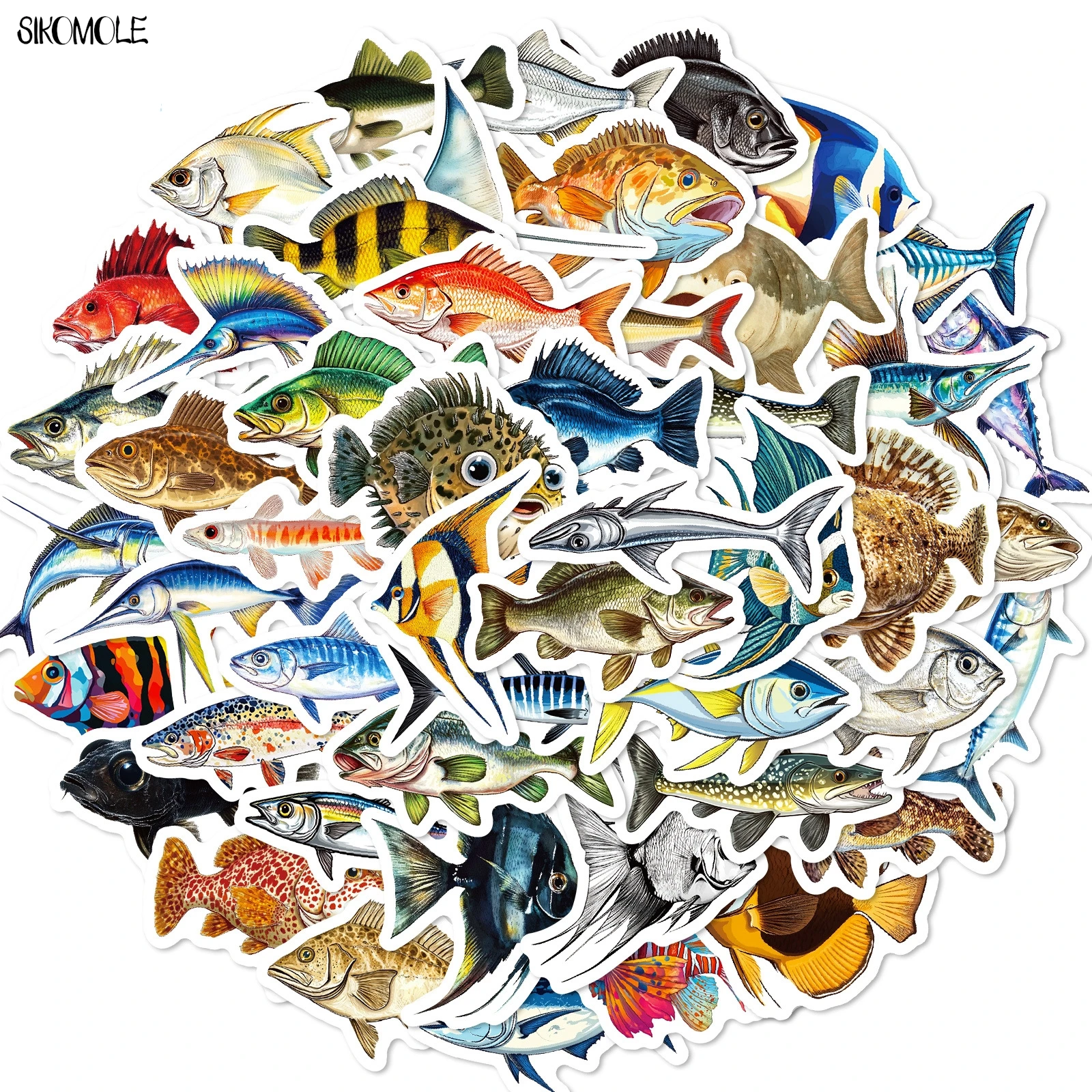 10/30/50PCS ที่สมจริง Marine ปลา PVC Graffiti สติกเกอร์ความงามสัตว์ DIY ของเล่นตกแต่งกระเป๋าเดินทาง Decal สติกเกอร์แพ็ค