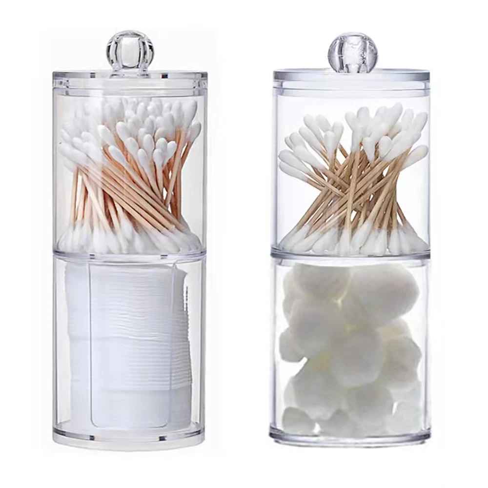 Acrylic Storage Box Bathroom Jar Makeup Organizer Cotton Pad Jewelry Empty Container With Bamboo&Transparent Lid Cosmetics Tool