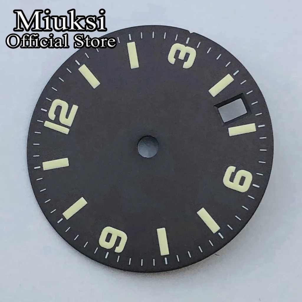 Miuksi 28.5mm sterile dial black blue gray watch dial luminous 3.8 date fit NH35 movement