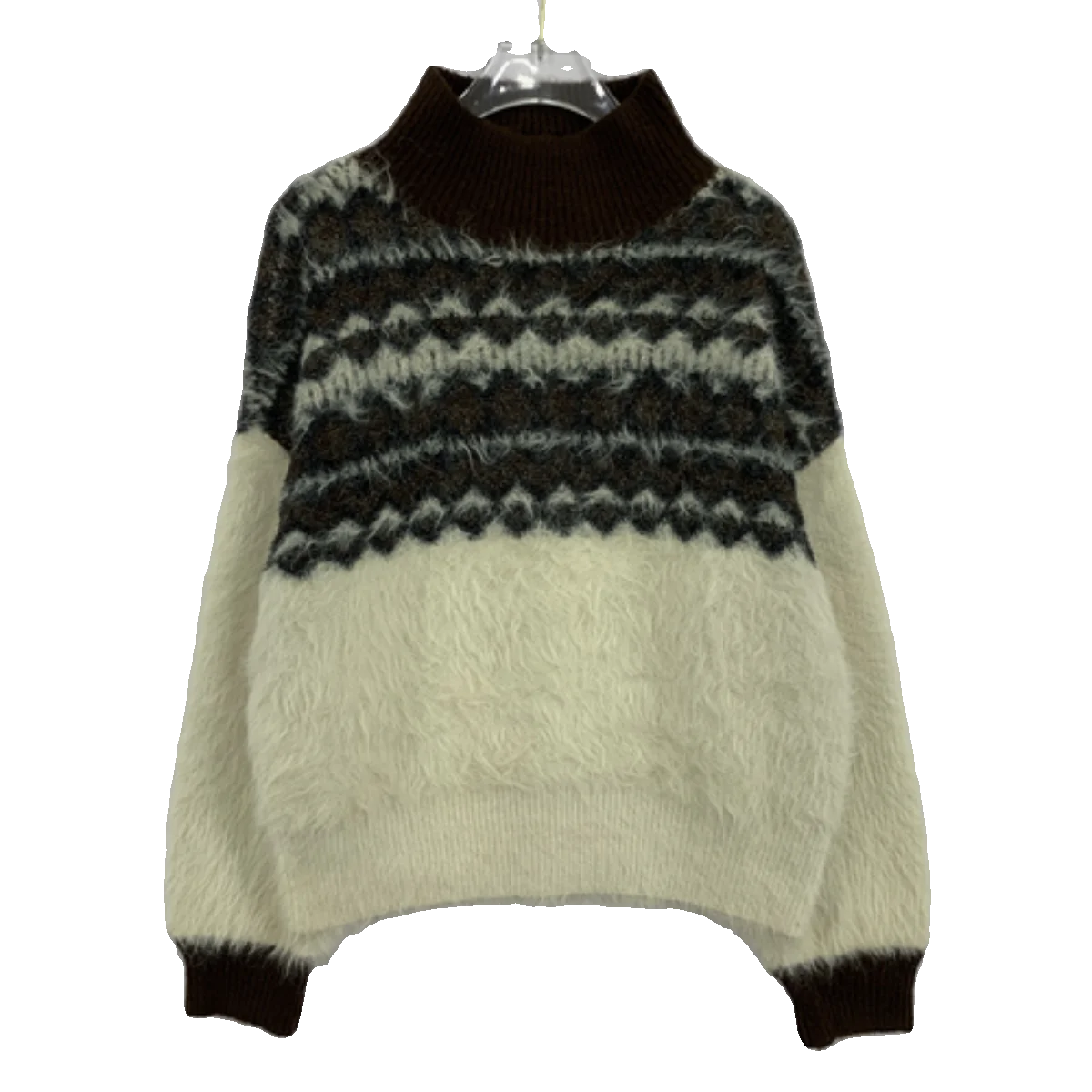 Vintage Nordic Sle Color Blo Sweater ex Long Sve round Ne Knitwear Warmth Heat Fem M Spring Autumn Winter