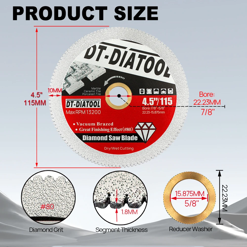 DT-Diatool Dia 4.5inch 115mm Marble Cutting Discs for Cutting Marble Cutter Tile Granite Artificial Stone Diamond Saw Blades