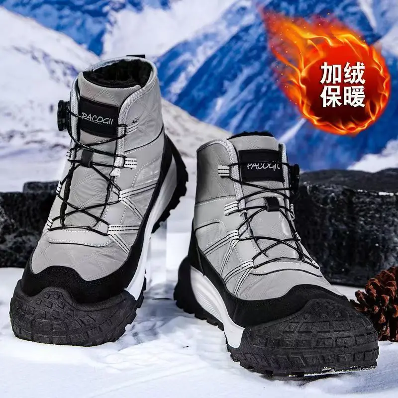 New Winter Men's Snow Boots Big Size 45 Waterproof Plush Warm Men Ankle Boots Casual Work Buckle Non-Slip Hiking Shoes De Hombre