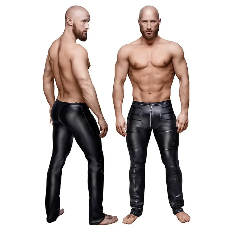 Sexy Men Wetlook Shiny Faux PU Leather Pants Shiny Trousers Nightclub Stage Performance Singers Dancer Dance Latex Leggings