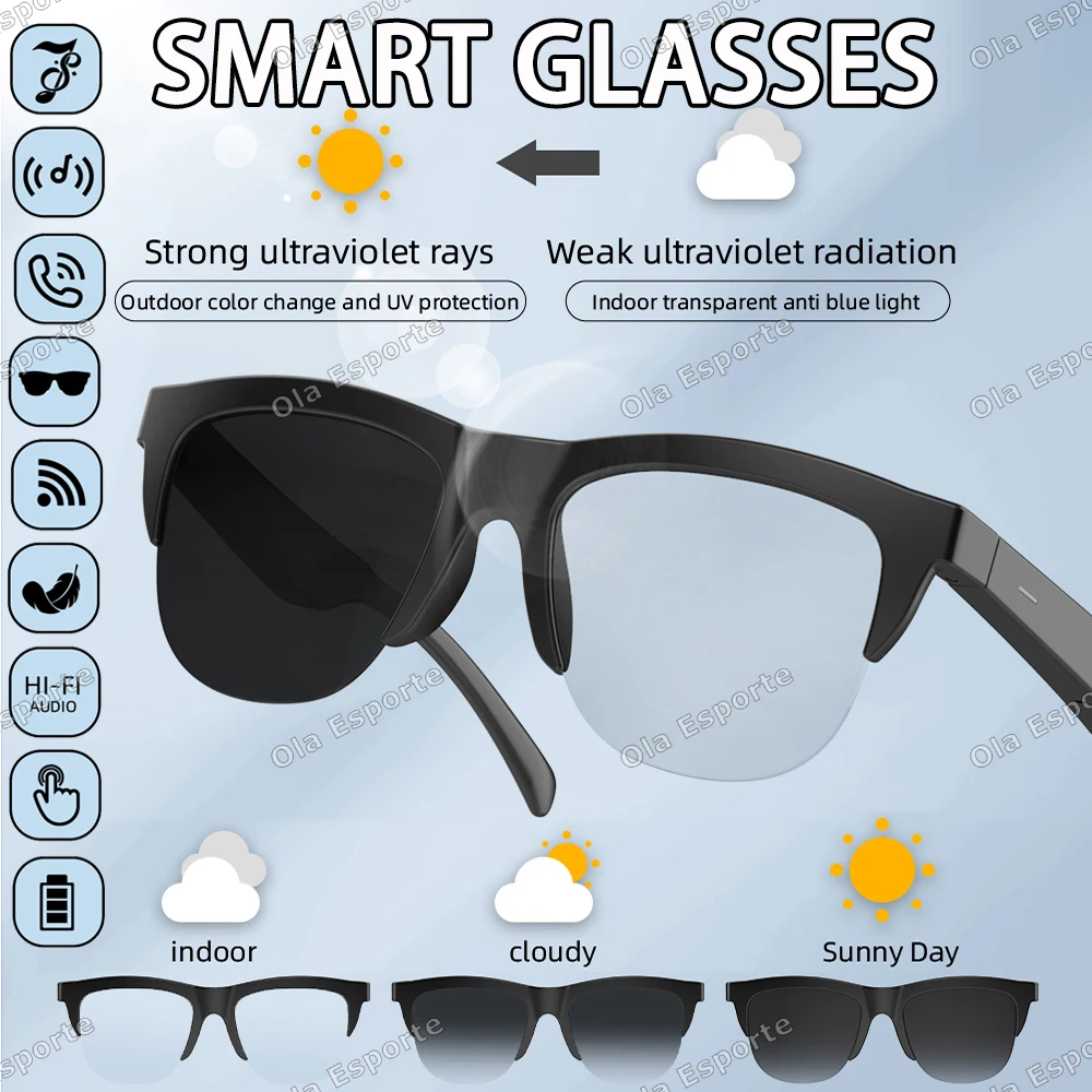 F02 Lichtempfindliche Farbwechsel-Smartbrille Bluetooth Sprachanrufe Musiksteuerung UV-Polarisierte Sonnenbrille Kopfhörer Smartglasses