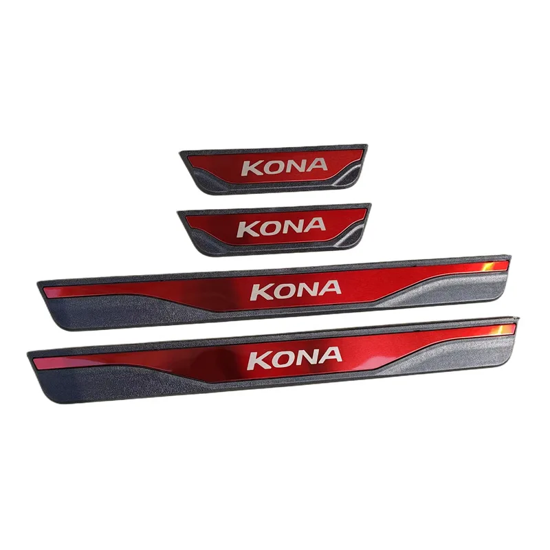 

4Pcs Door Sill Pedal Welcome Scuff Plate Decoration Cover Trim Strips For Hyundai KONA OS 2018-2026 EV Car Styling Accessories