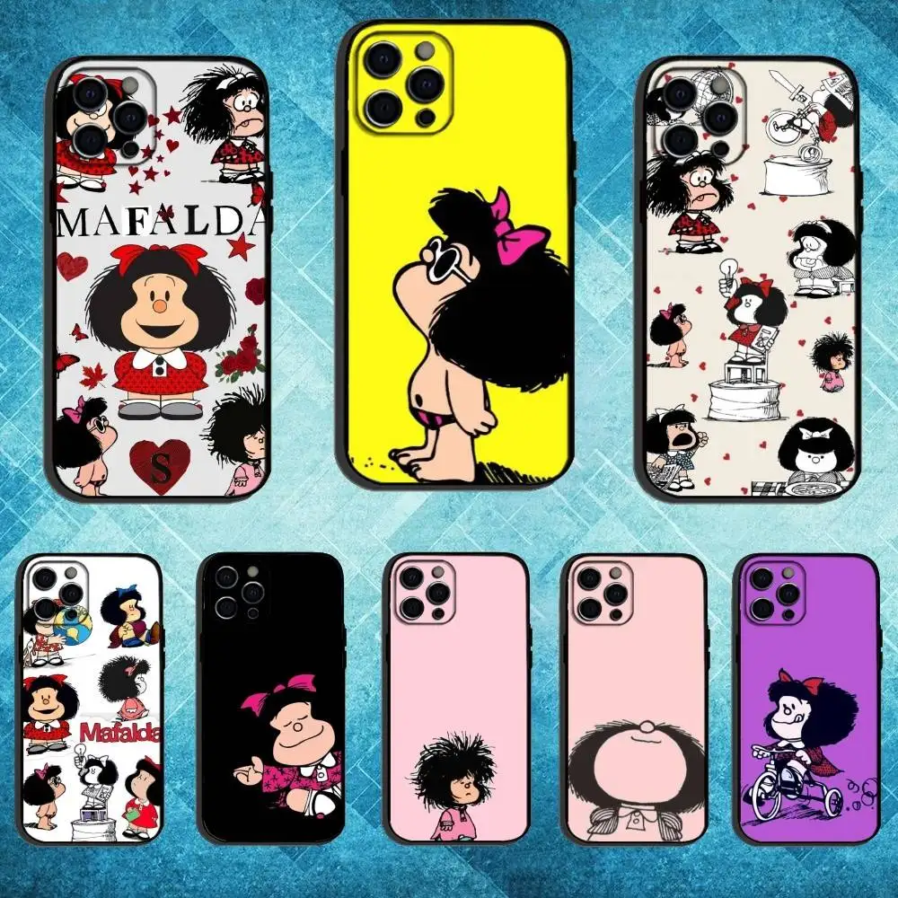 

Cute Mafalda Cartoon Phone Case For iPhone17,16,15,14,13,12,11 Plus,Pro Max Soft Black Cover