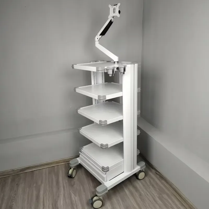 for Modern metal hospital furniture medical trolley with 5 drawers and 4 casters for endoscopic equipment