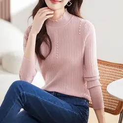 Solid Sweater Women Half Turtleneck Knitted Pullovers Harajuku Korean Thick Lace Knitwear Autumn Winter Fashion Slim Jumpers