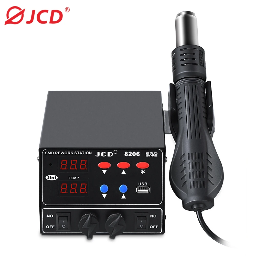 JCD 8206 750W three in one SMD welding station heating hot air gun USB interface LED display soldering iron BGA welding station