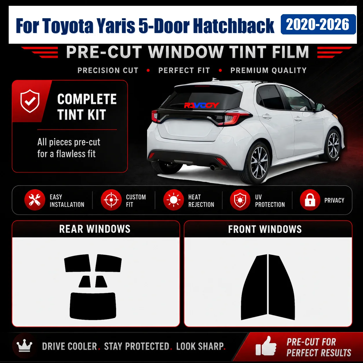 For Toyota Yaris 5-Door Hatchback 2020-2026 Pro-Grade Front & Rear Window Precut Tint Film Custom Cut Kit