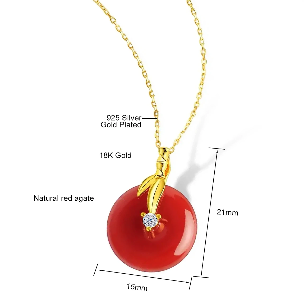 18K Gold 925 Sterling Silver Necklace for Women Natural Red Agate Peace Buckle Pendant Lucky Style Jewelry Gift  Anniversary