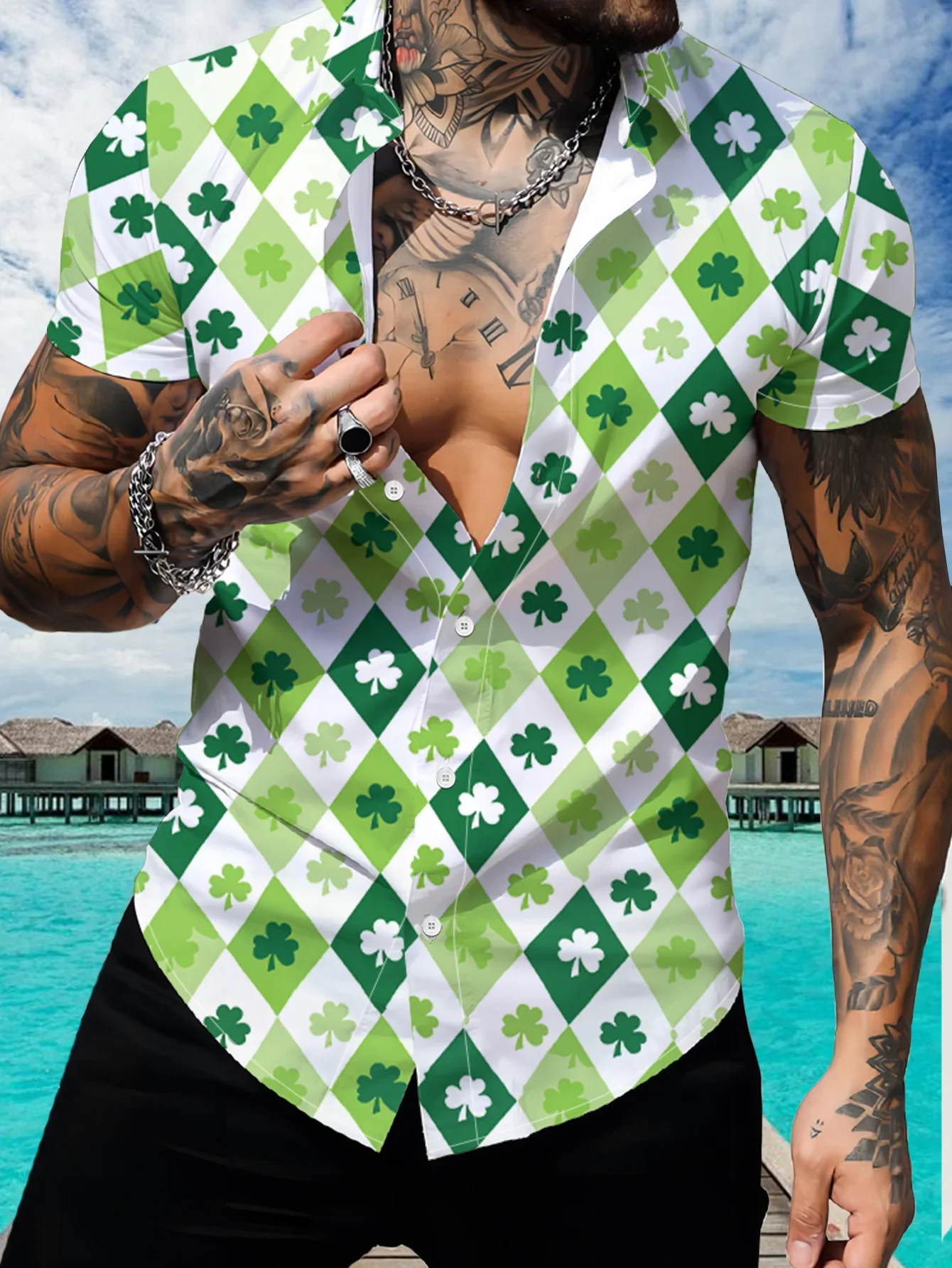Men's Urban Fashion Hawaiian Shirt Summer Man Short Sleeve Cool Beach Print Lightweight Breathable Casual Party Tops