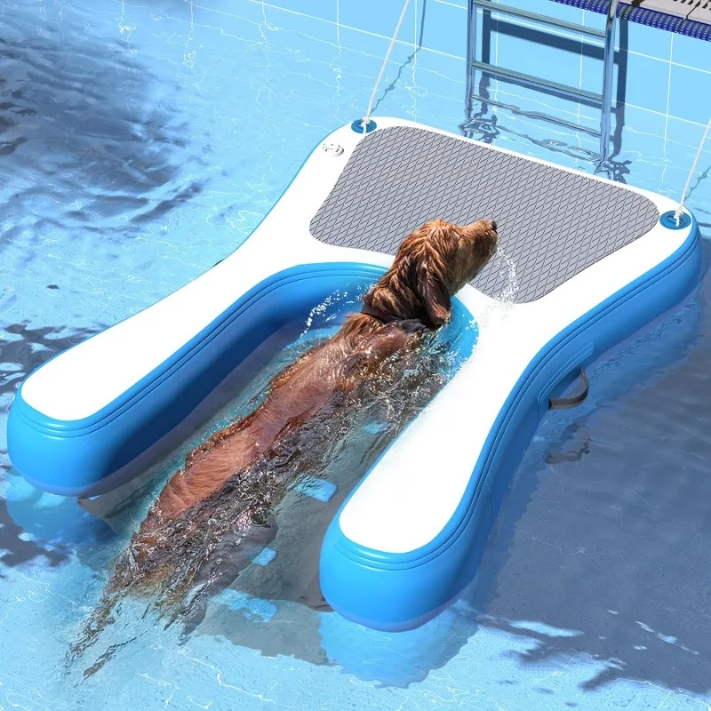 Rampa para barco para perros, rampa extra ancha para piscina de perros de 60 "L, escalera de agua flotante para perros de hasta 220 libras, Ide de superficie resistente a pinchazos