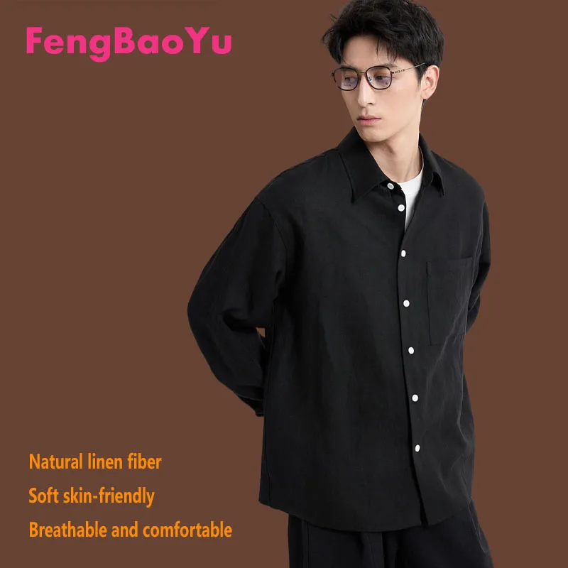 

Мужская рубашка Feng Baoyu из 100% натурального льна, весна-лето, свободный крой, большие размеры, повседневный стиль, простая и элегантная, комфортная и прохладная.