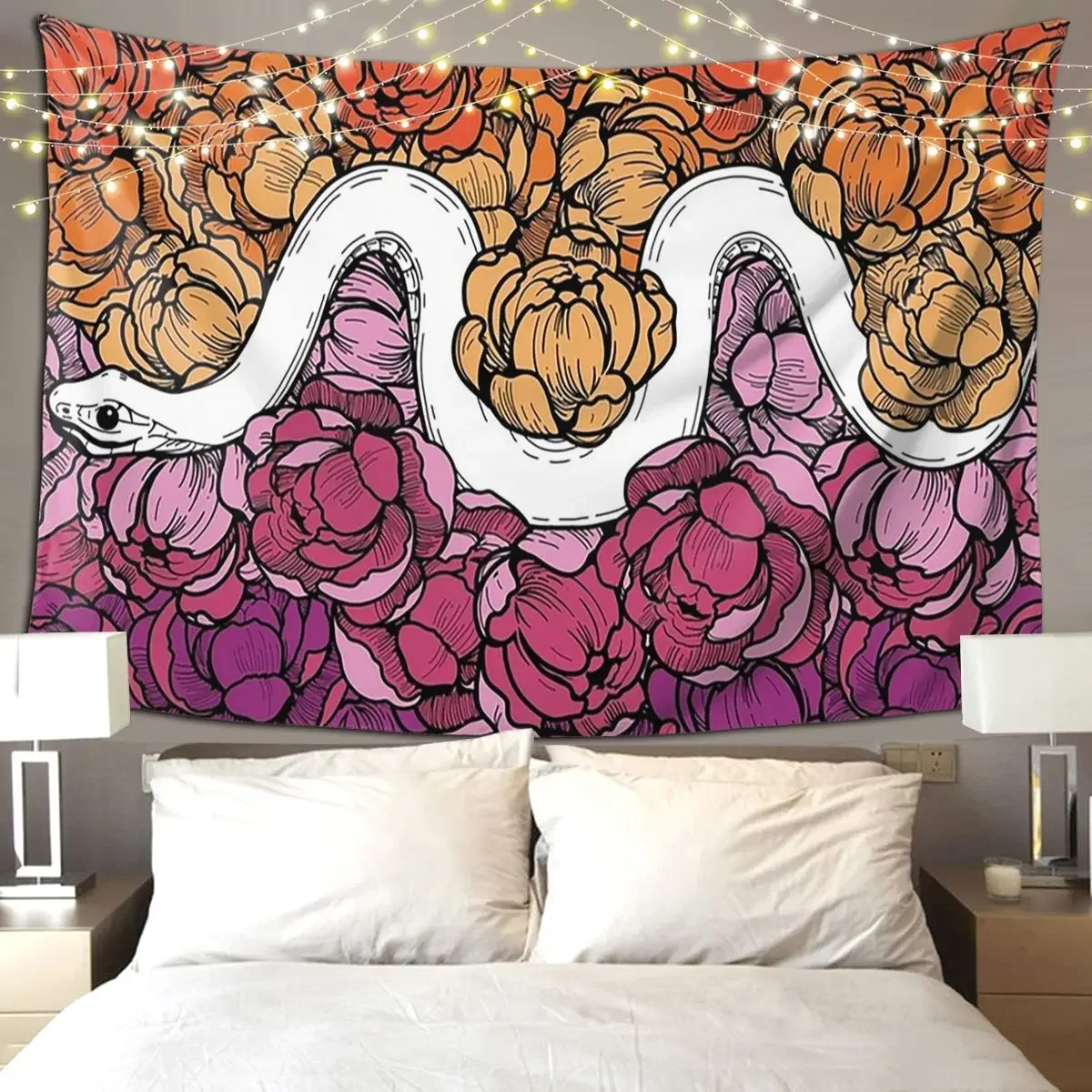 Floral Snake Lesbian Pride Colo Tapestry Funny Wall Hanging Aesthetic Home Decor Tapestries for Living Room Bedroom Dorm Room