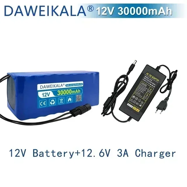 12V Rechargeable Battery 12V 30000mAh 18650 Lithium Battery Pack Capacity DC 12.6V 30Ah CCTV Cam Monitor with Charger