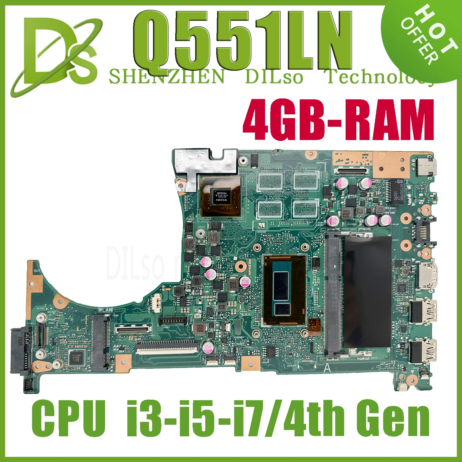 

KEFU Q551LN Mainboard For ASUS Vivobook Q551L Q551 Q551LB Notebook Motherboard I3 I7-4510U GT840M RAM/4GB 100% Working Well