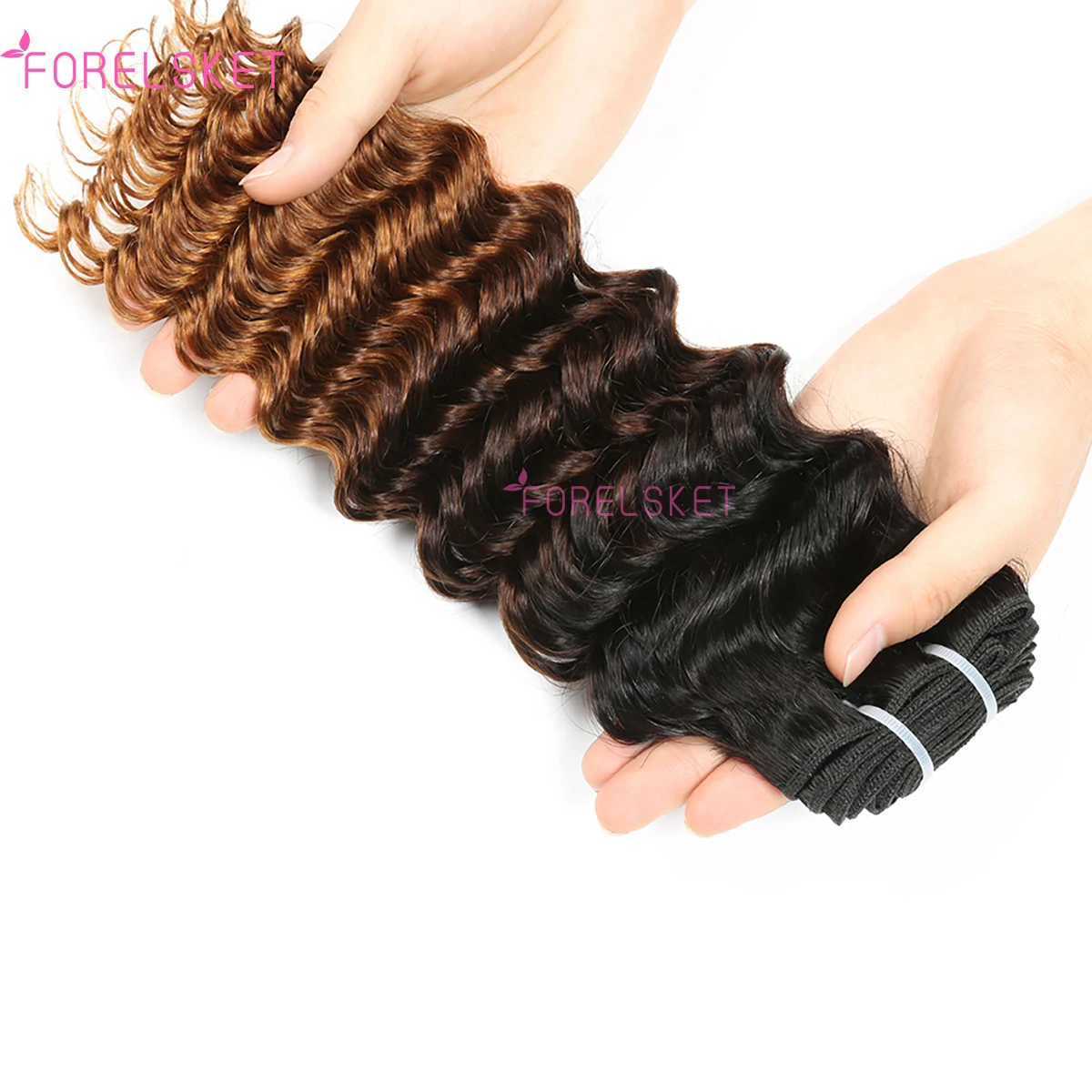 Pacotes de onda profunda com fechamento para mulheres negras, cabelo humano remy, tecido brasileiro, parte média, ombre, 1B, 4, 30