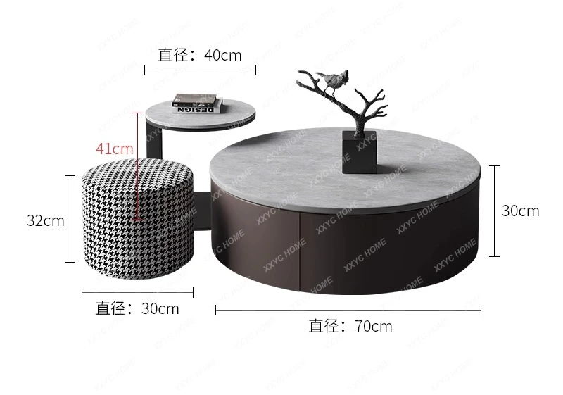 

Журнальный столик из каменной плиты, круглый светильник, роскошный современный простой чайный столик для хранения вещей