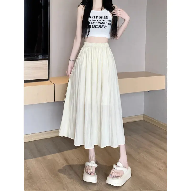 150cm Petite girls Japanese Yamamoto Style Half Skirt Women's Summer High waisted Slimness Draping A-line Skirt XS Appear High