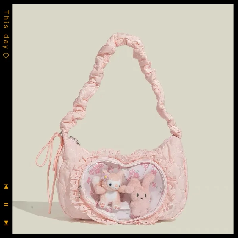 

Kawaii Sanrio Cute Wallet Handbag Melody Pink Crossbody Bag Women's Heart Lace Anime Pain Bag Women's Birthday Gift