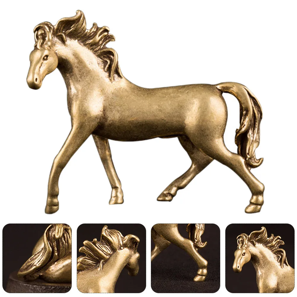 2Pcs Copper Horse Adornment Retro Style Horse Sculpture for Desktop Home Decor Brighten Space Modern Furnishing Matching Decor