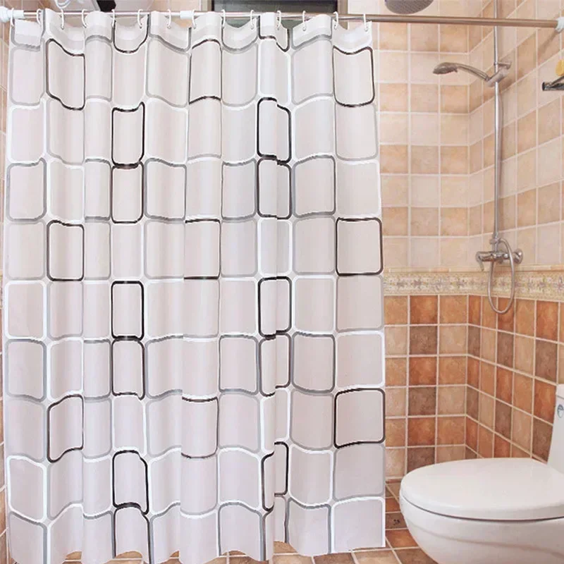 Bathroom Shower Curtains Waterproof Bath Curtain PEVA Modern Geometric Plaid Pattern Farmhouse Household Decoration Translucent