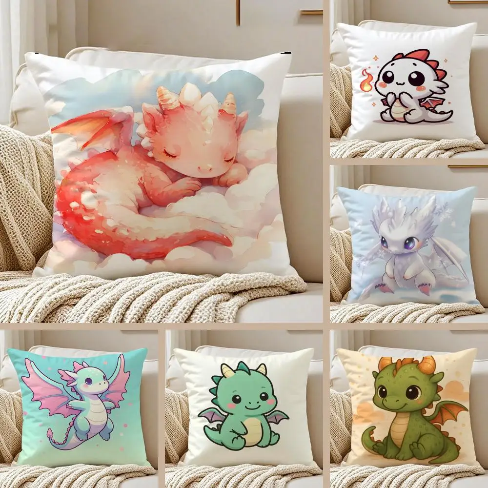 Fantasy Dragon Cute Dragon Baby Cushion Cover Pillowcase Anti-dustmite Invisible Zipper Short Plush Sofa Cushion