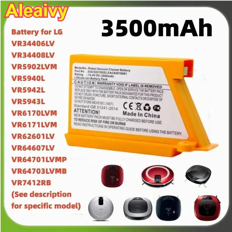 

5000mAh 3500mAh Robot Vacuum Cleaner Battery for LG VR6270LVB,VR6270LVMB,VR63455LV,VR6370LVM,VR64604LV,EAC60766103,EAC62218205