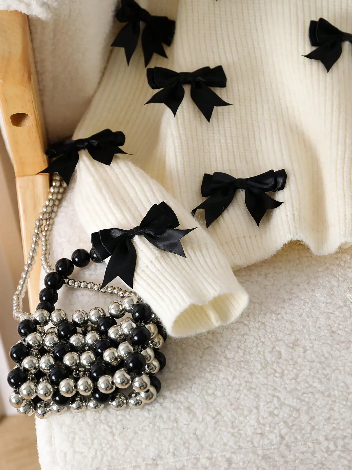 سترة Tween Girl اللطيفة المستوحاة من الباليه بفيونكة مزدوجة ورقبة دائرية مقصوصة، بلوفر محبوك جميل باللون الرمادي #6