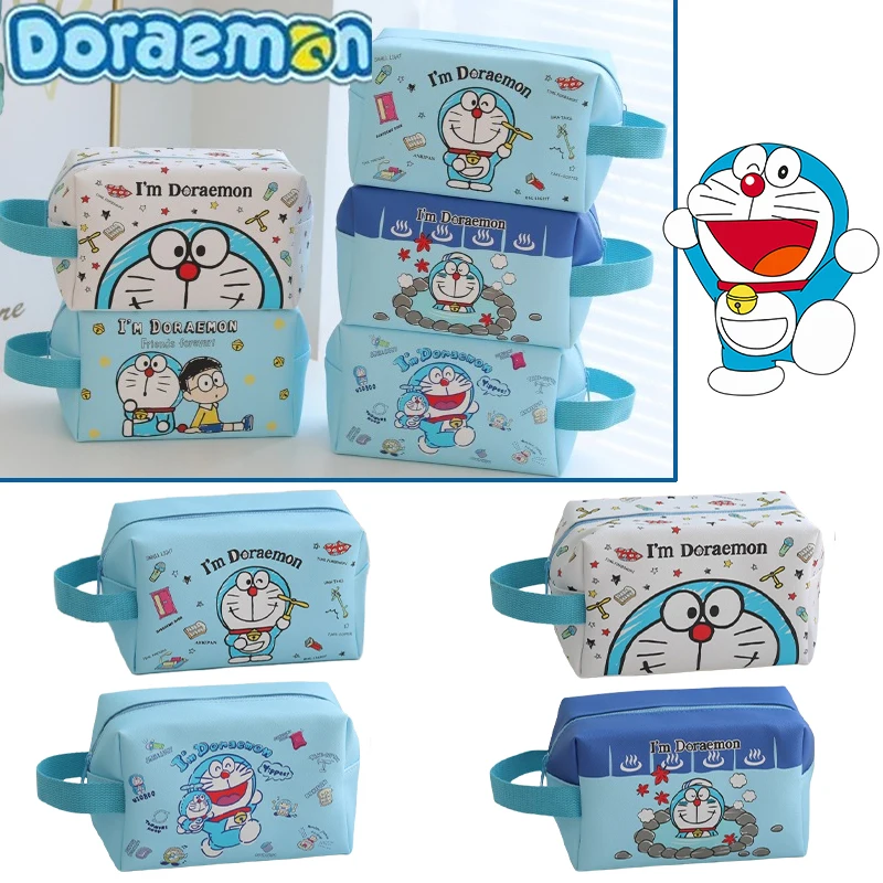 Doraemon dos desenhos animados portátil saco de cosméticos anime viagem portátil zíper saco de armazenamento de maquiagem feminino à prova dwaterproof água sacos de higiene pessoal organizador