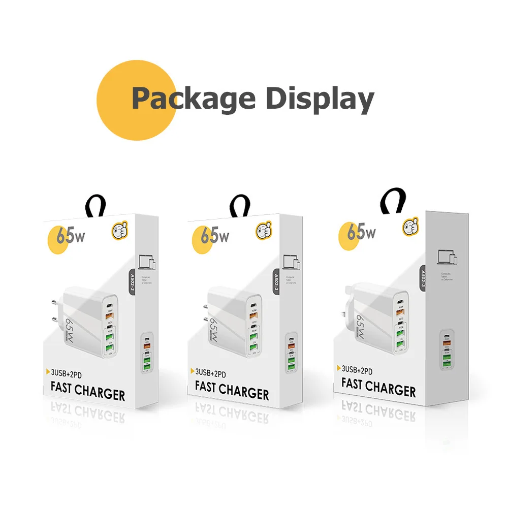 65W ห้าพอร์ต Quick Charge 3.0 EU US UK ข้อมูลจําเพาะปลั๊กแท็บเล็ตแบบพกพา 5V 4A PD โทรศัพท์มือถือ Fast หัวชาร์จ