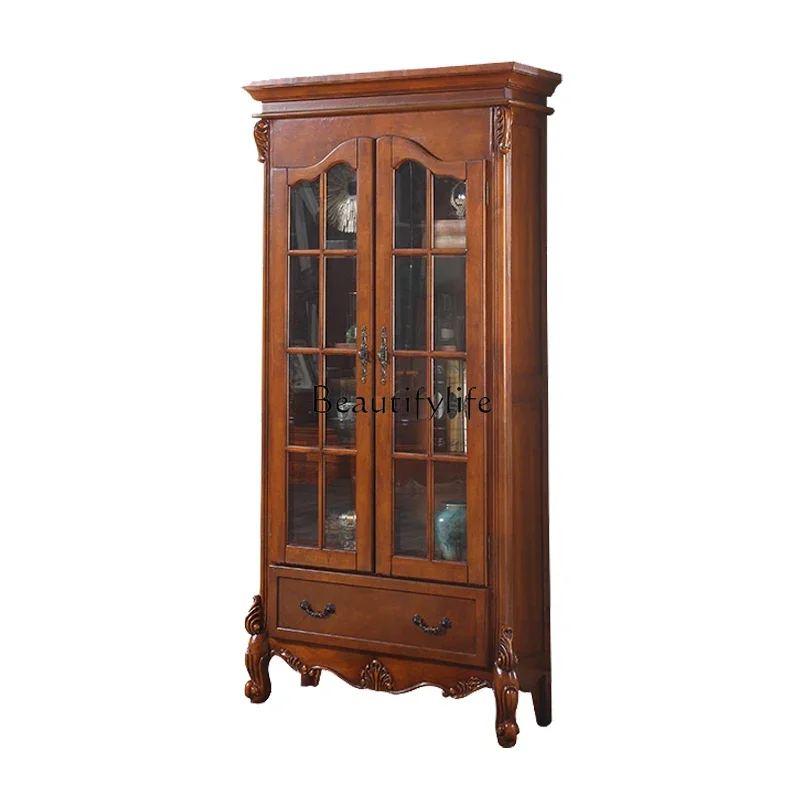 

04ld14American solid wood bookcase double door opposite door bookcase study room complete storage display cabinet